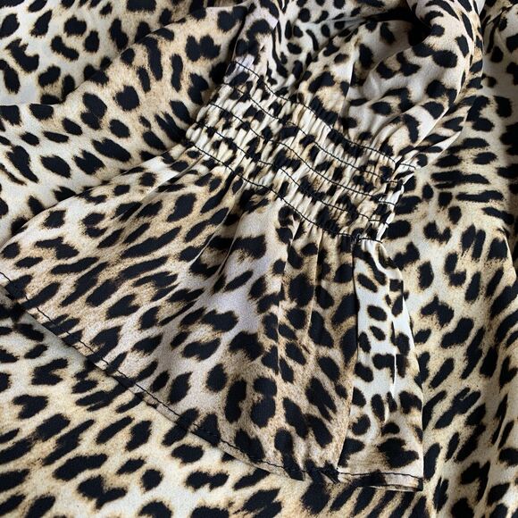 Libby Edelman Top Size Medium Leopard Print Gathered Waist Peplum Mob Wife - Picture 3 of 7